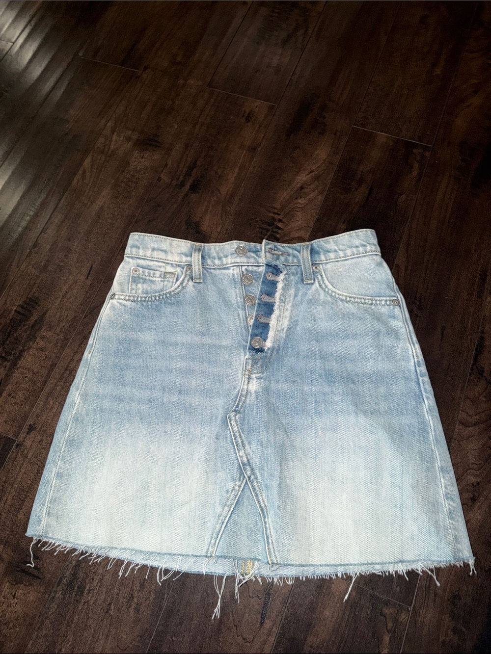 7 For All Mankind Light Blue Button-Front Denim Mini Skirt